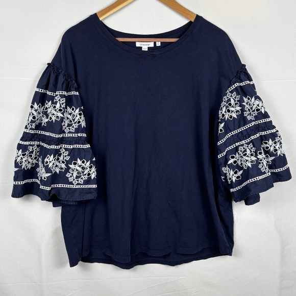 Chicos Embroidered Eyelet Tier Sleeve T shirt Pima Cotton Sz 4 = US: XXL Office - Picture 5 of 12
